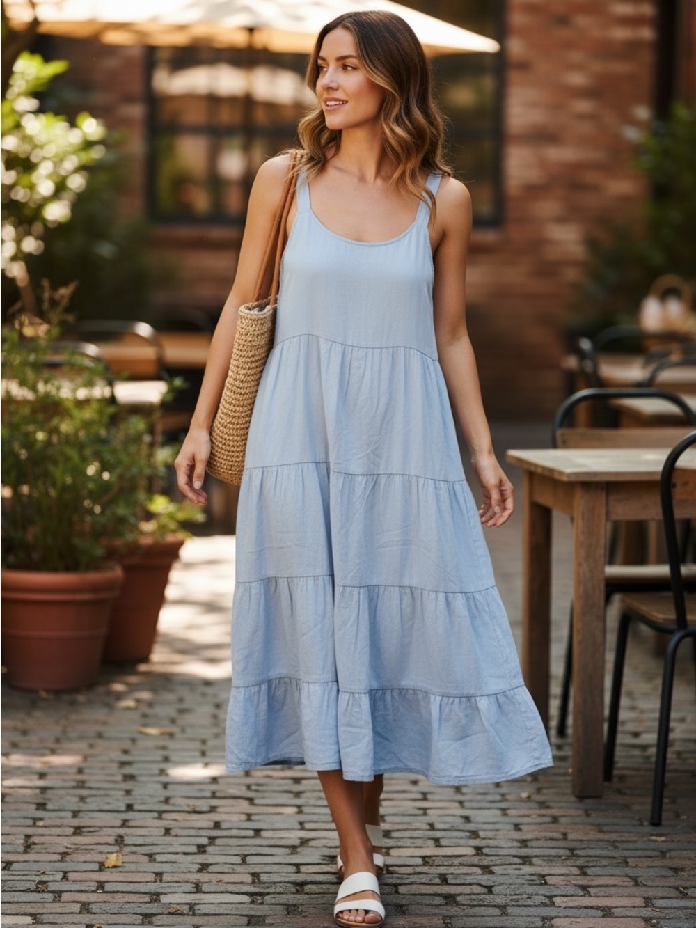 Pomander Place Tuckernuck Lola Chambray Tiered Maxi Dress